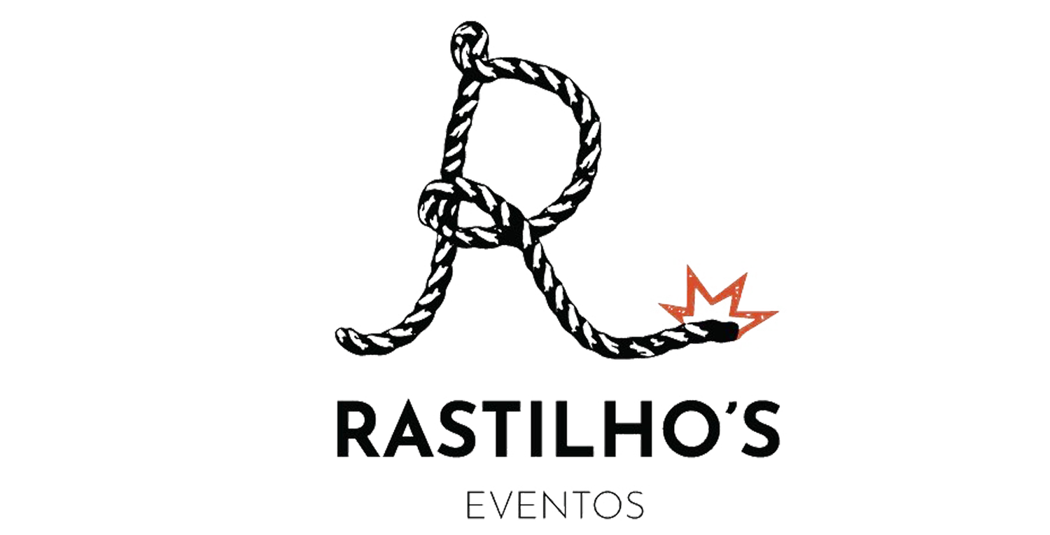 A logo design for Rastilho's restaurant featuring a stylized rope-like text treatment in black and red colors.