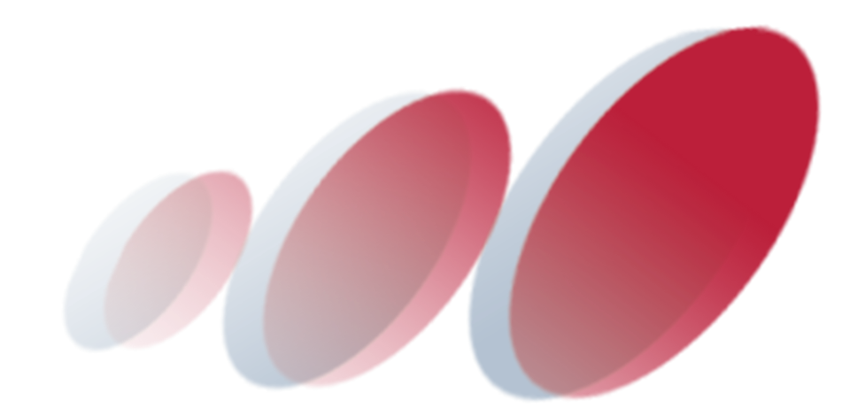 Red circular gradient shapes fading from dark to light on white background.