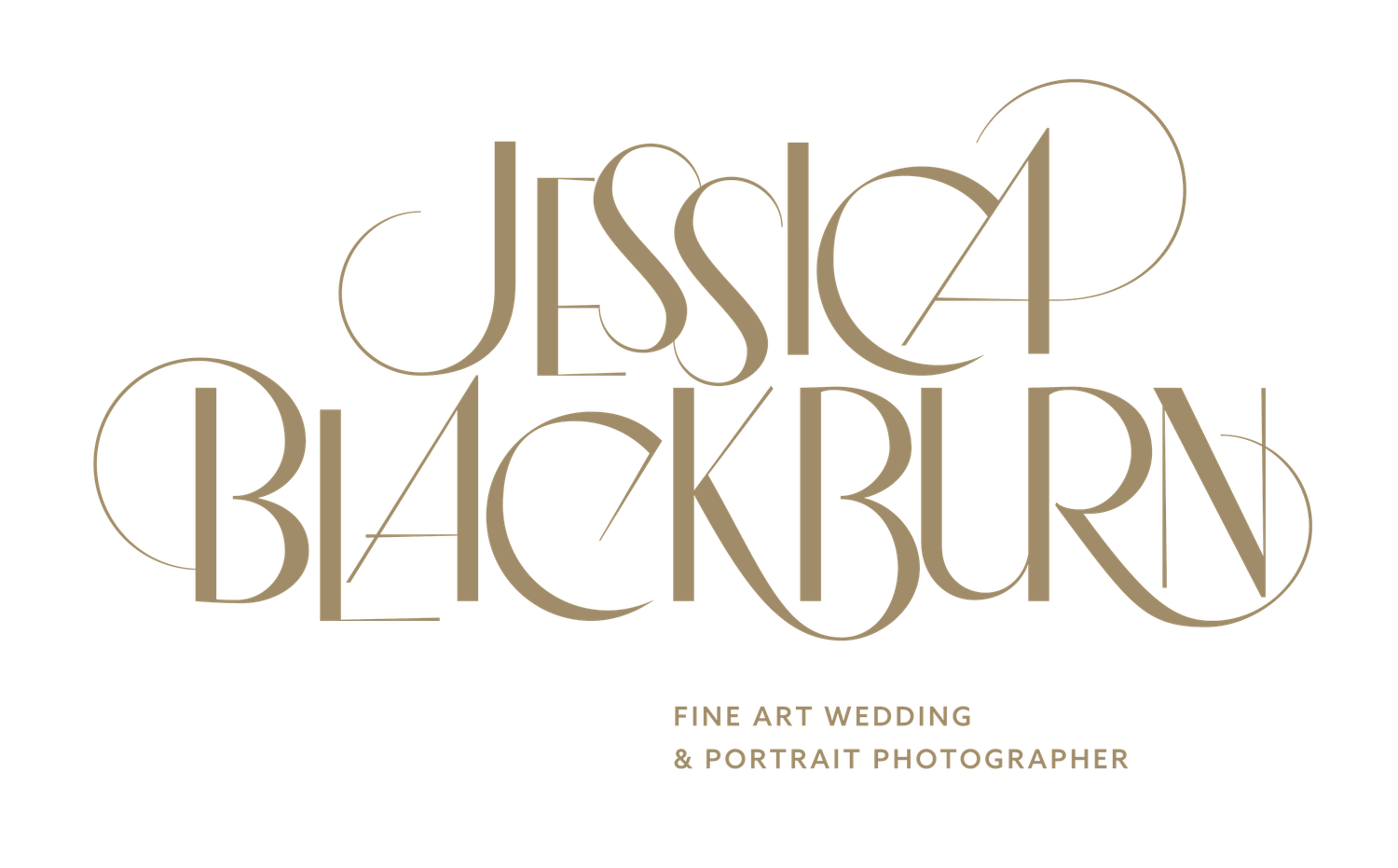 Jessica Blackburn Fine Art Wedding and Portrait Photographer elegant gold logo on white background.
