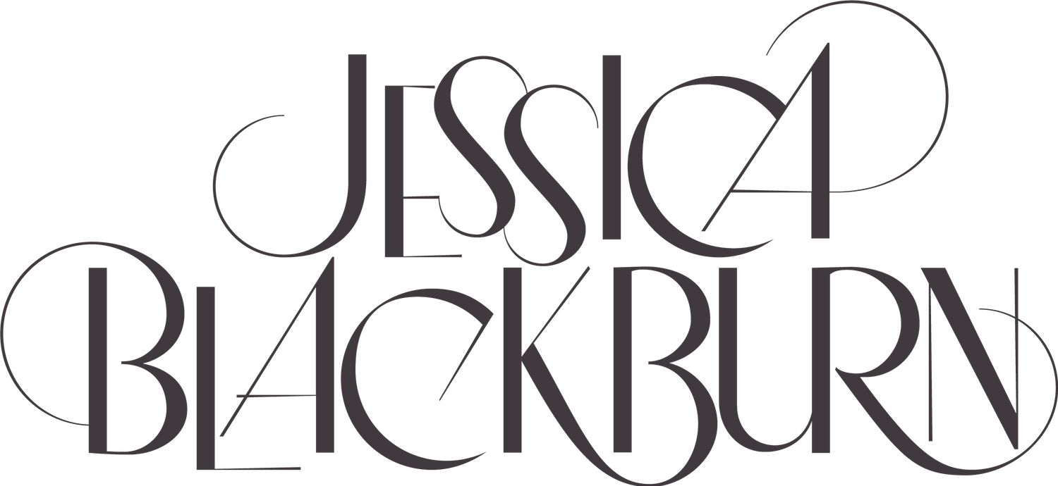 A stylized dark gray text logo design spelling out Jessica Blackburn in an elegant art deco inspired font.