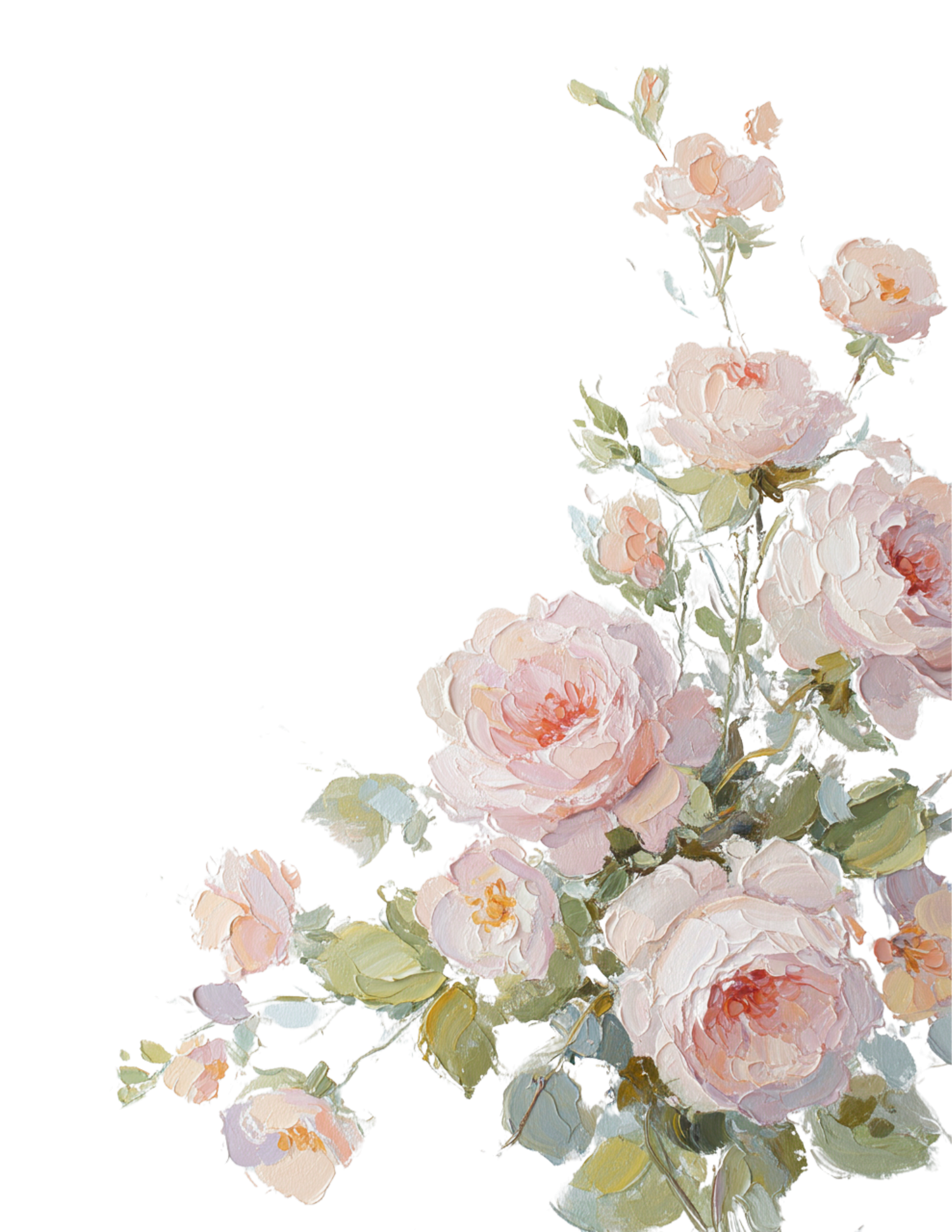 Delicate pink roses with green leaves arranged in an elegant floral display against a black background.