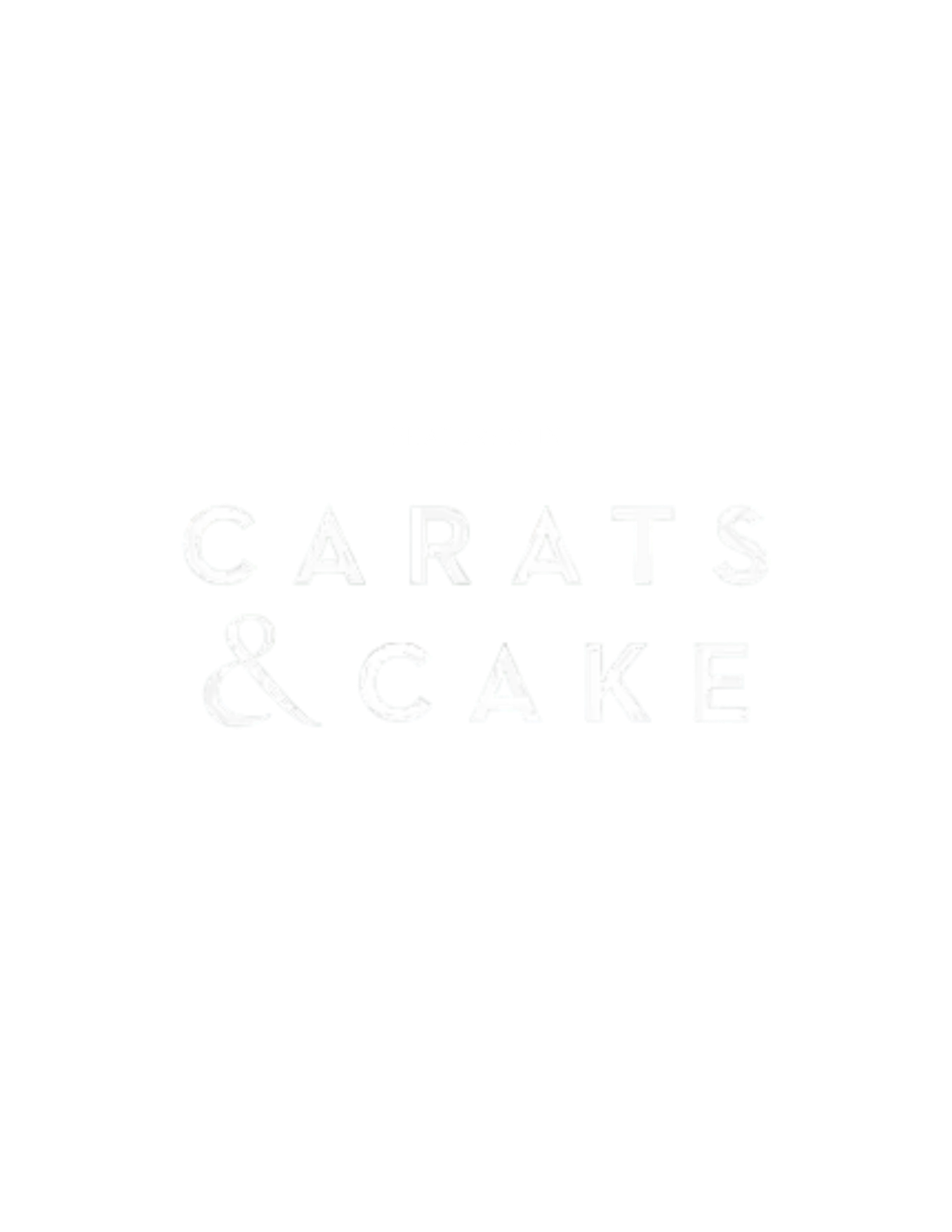 Carats & Cake logo in light gray elegant typography on a white background.