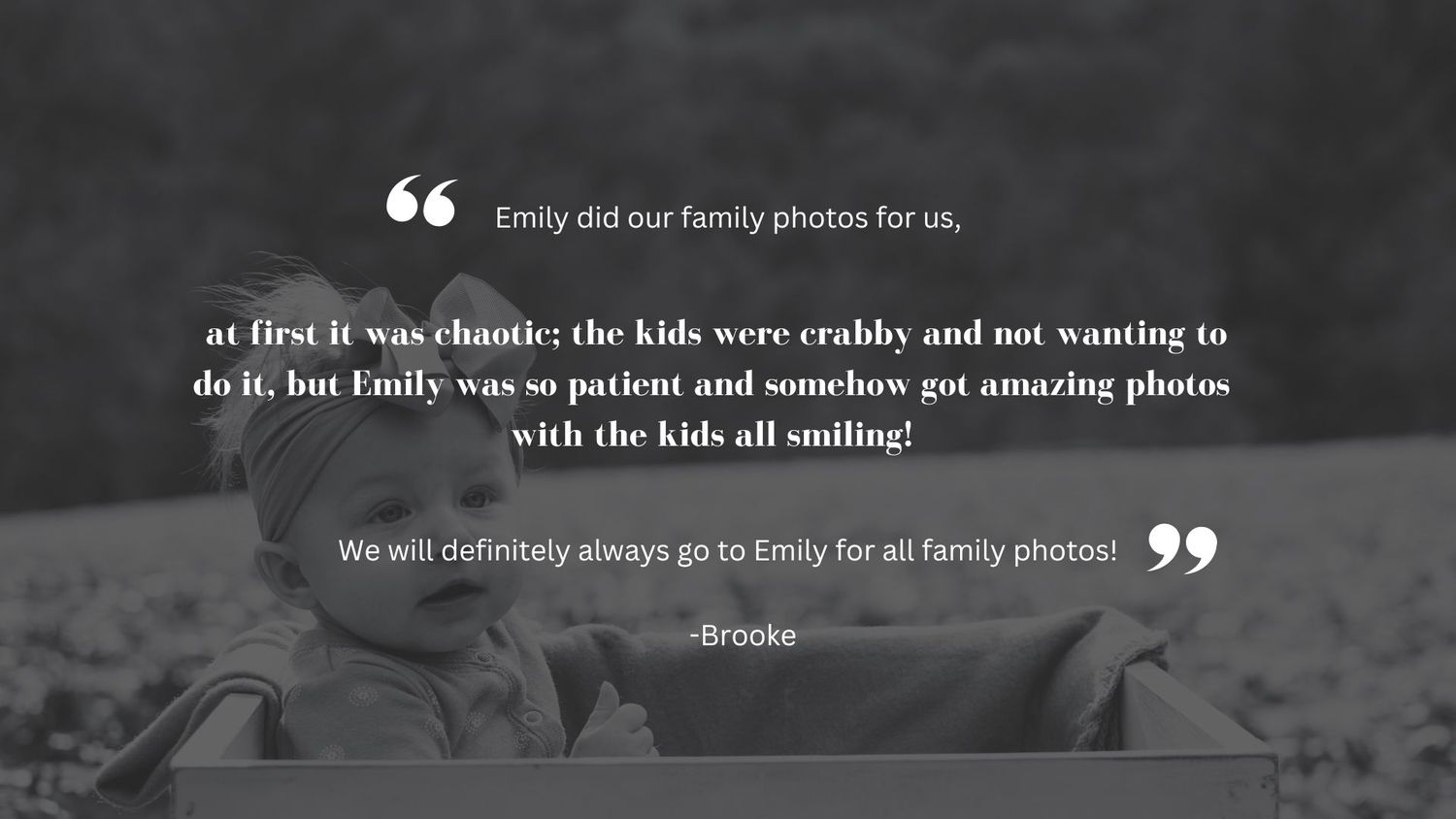 Client testimonial praising Emily Romeyn Photography for exceptional newborn and family photography in Grand Rapids, creating treasured prin
