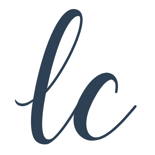 Elegant cursive LC monogram logo in dark navy blue on white background.
