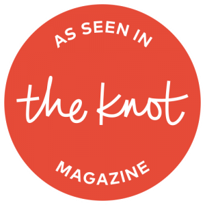 Red circular logo for The Knot magazine with white text.