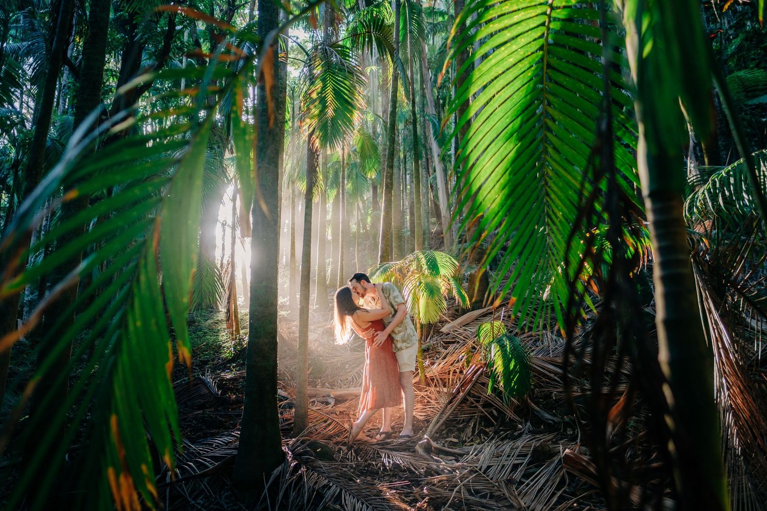 Big Island Hilo engagement photography at a tropical rainforest in Hilo, Big Island of Hawaii.