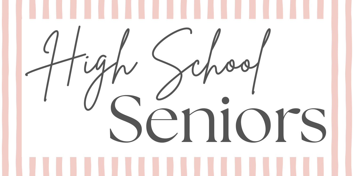 Pink and white striped banner design with text.