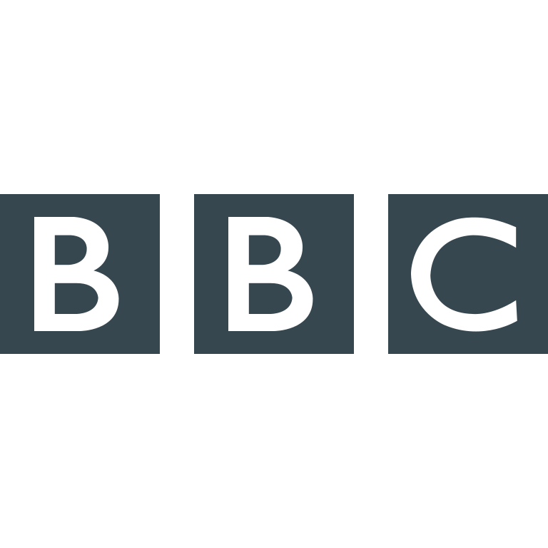 BBC logo featuring three white letters on dark gray square blocks arranged horizontally on a white background.