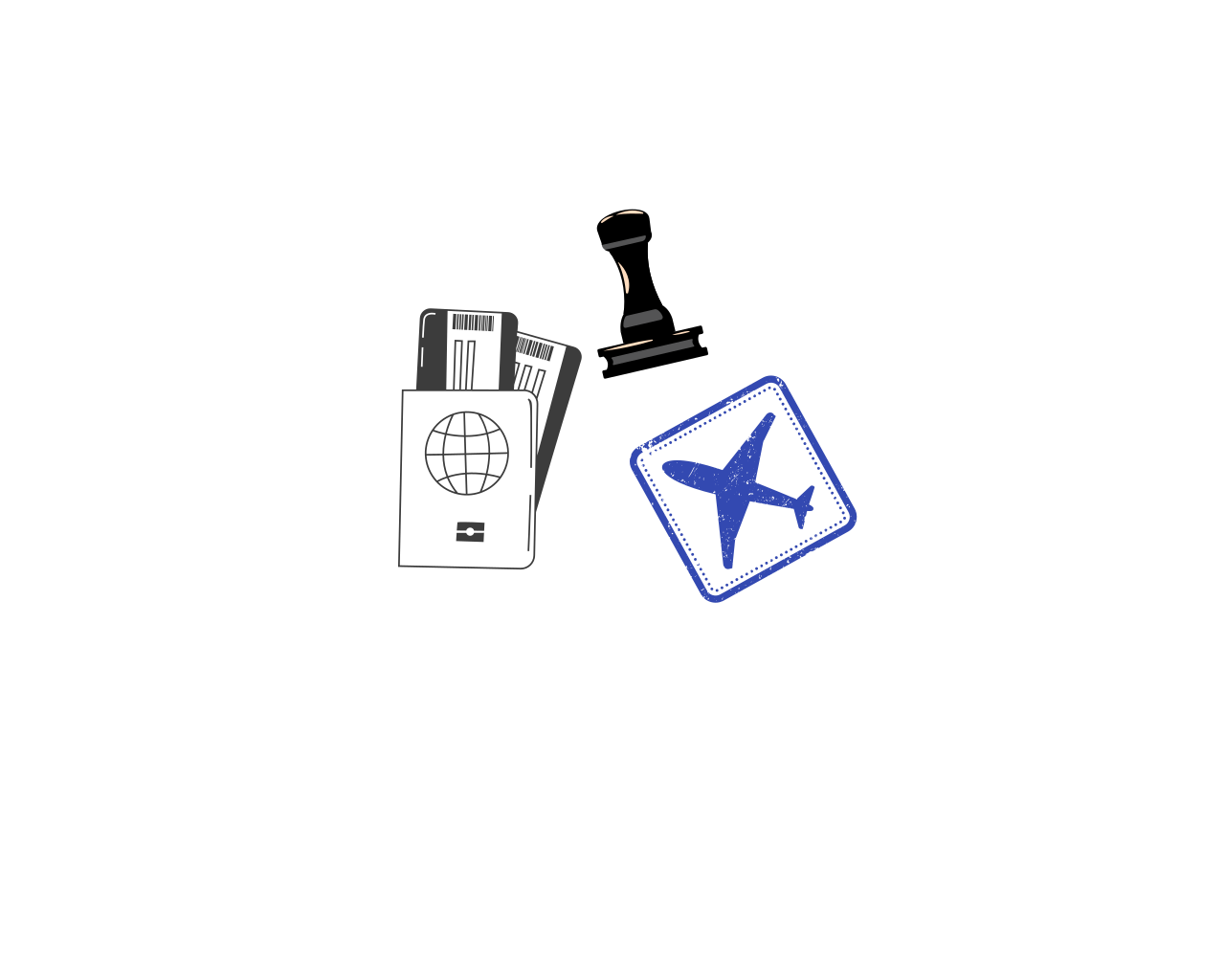 Simple black icons showing airplane, globe, and mobile phone symbols against a white background.