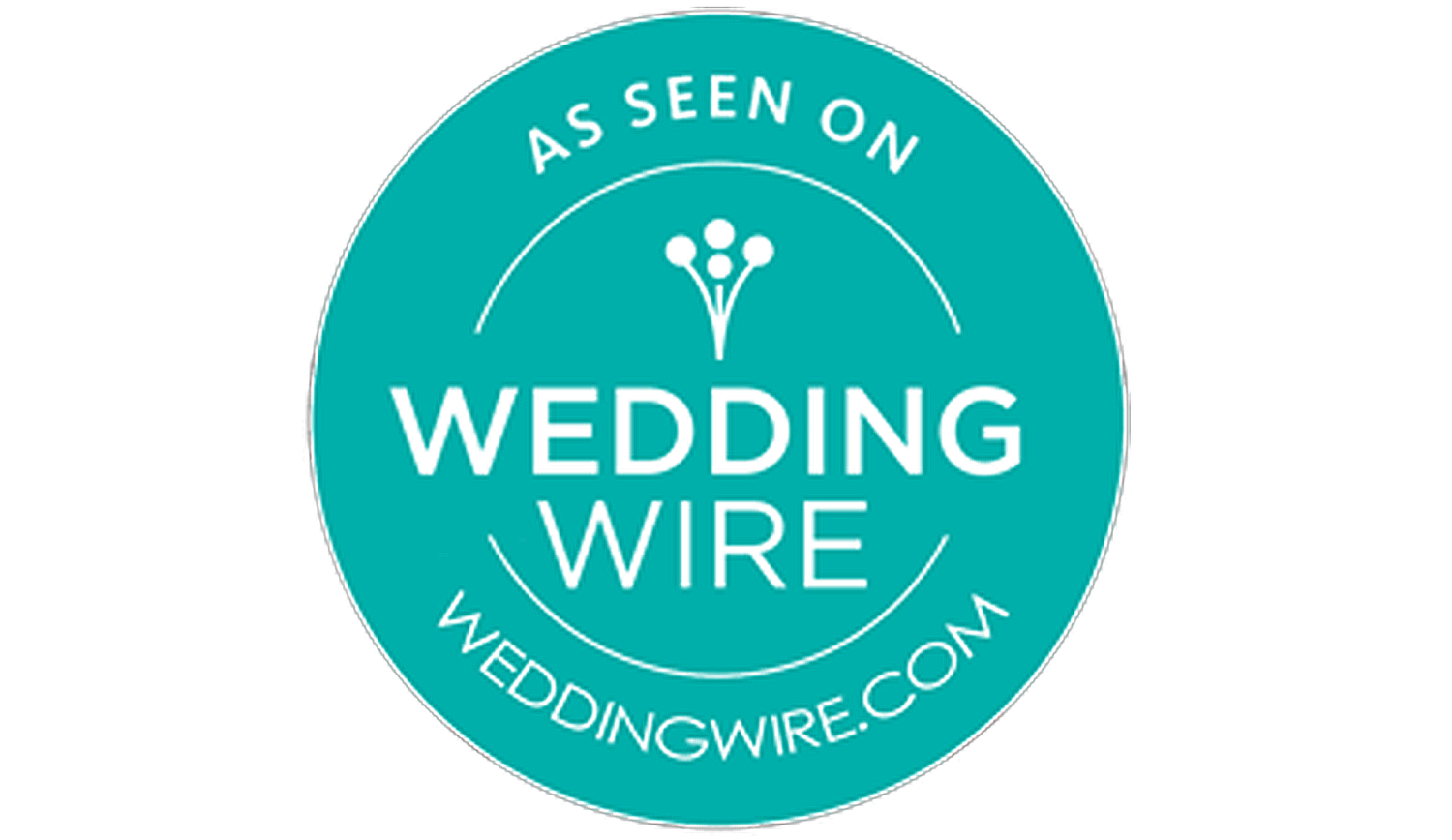 Teal circular logos from Wedding Wire website arranged in a row.