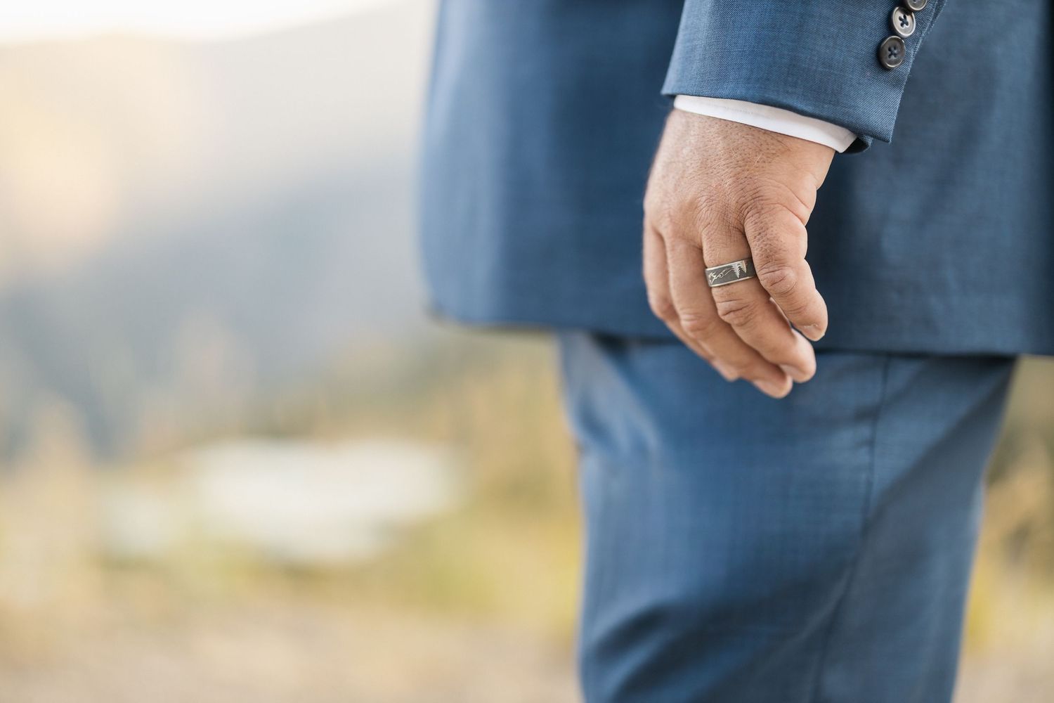 Close-up detail shots of dress shoes and formal attire on stone pavement.