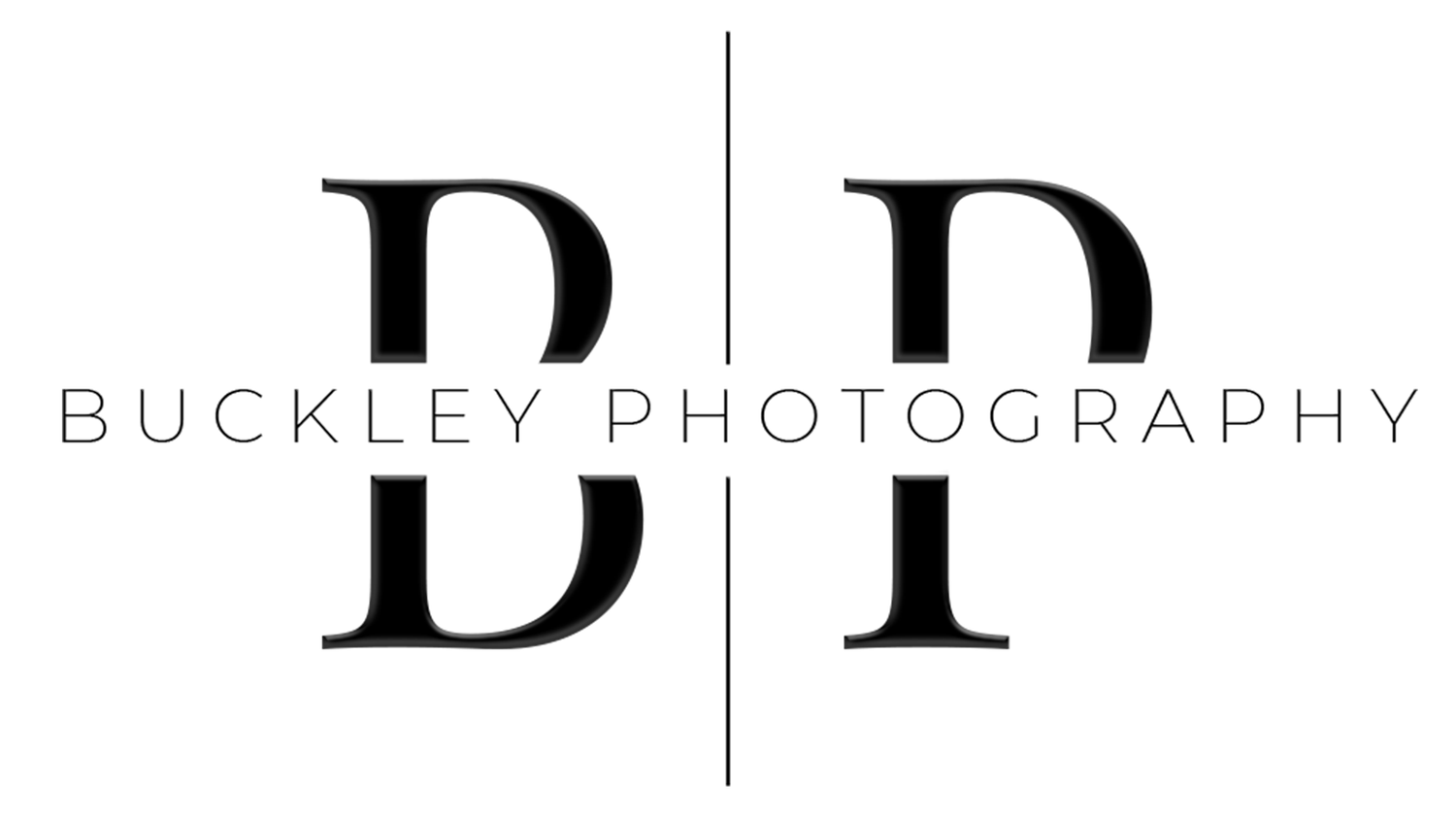 Black and white photography studio logo with BP text and Buckley Photography name in modern minimalist design.