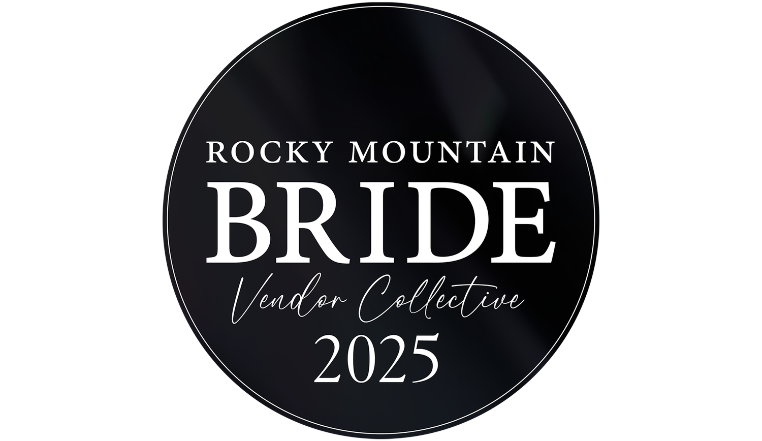 Collection of black and white circular wedding vendor badges and logos.
