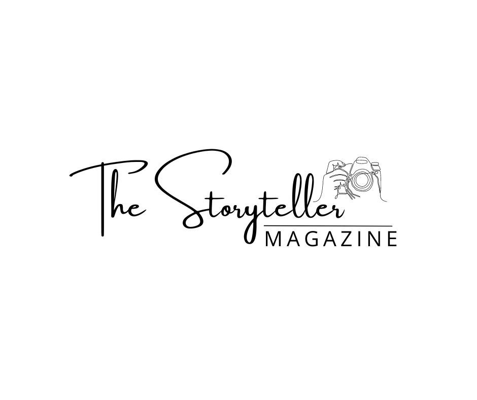 The Storyteller Magazine elegant black and white logo with camera illustration.