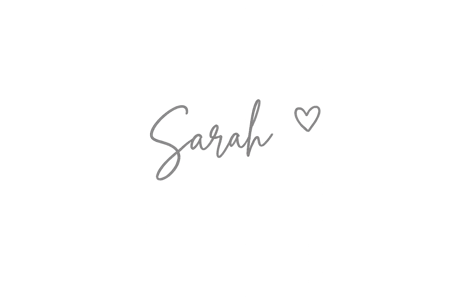 Elegant handwritten signature reading Sarah with a small heart in light grey script.