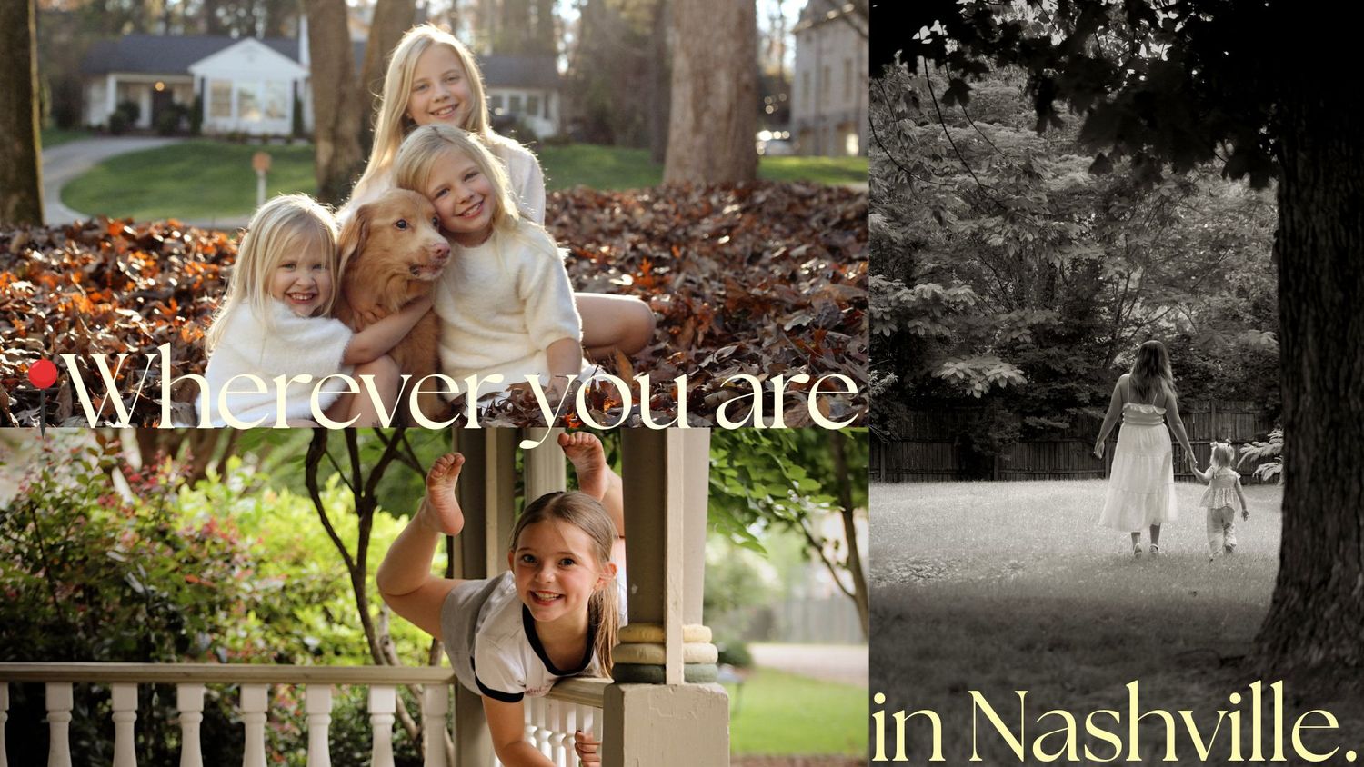 Collage of family photos indoors and outdoors in Nashville, Belle Meade, TN.