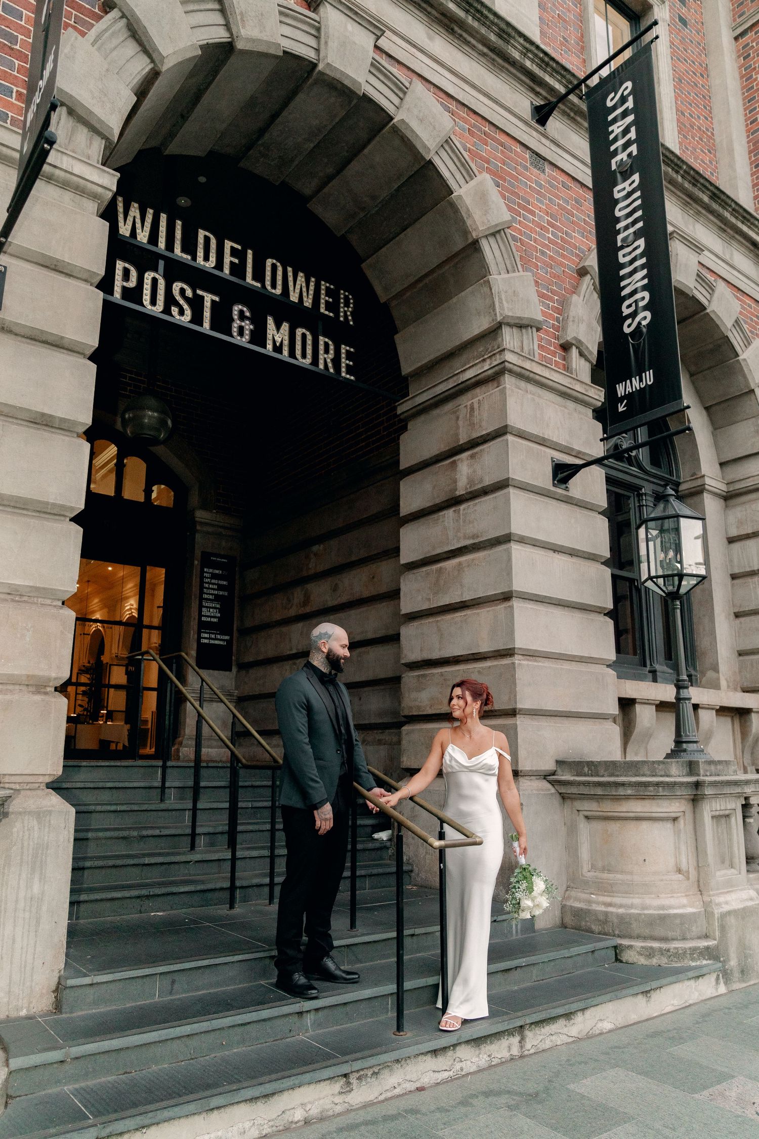 Wedding photos in Perth CBD and Old Tower House weddings, romantic couple portraits in urban and historic settings, documentary style