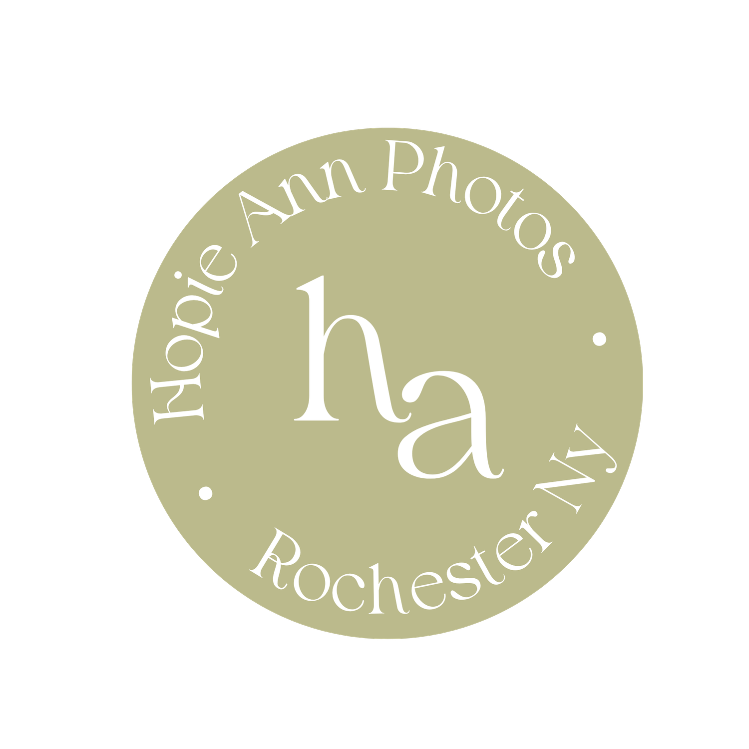 Hope Ann Photos Rochester NY circular sage green photography logo with elegant monogram design.