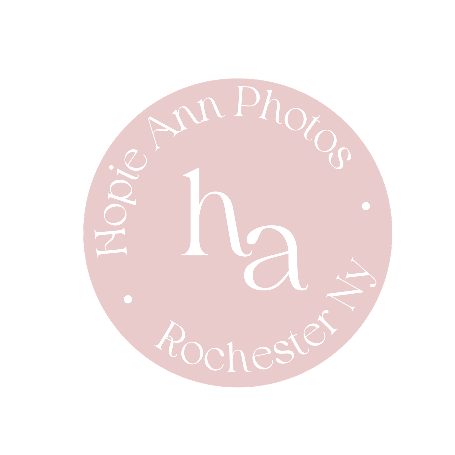 Hope Ann Photos Rochester NY circular pink photography logo with elegant monogram design.