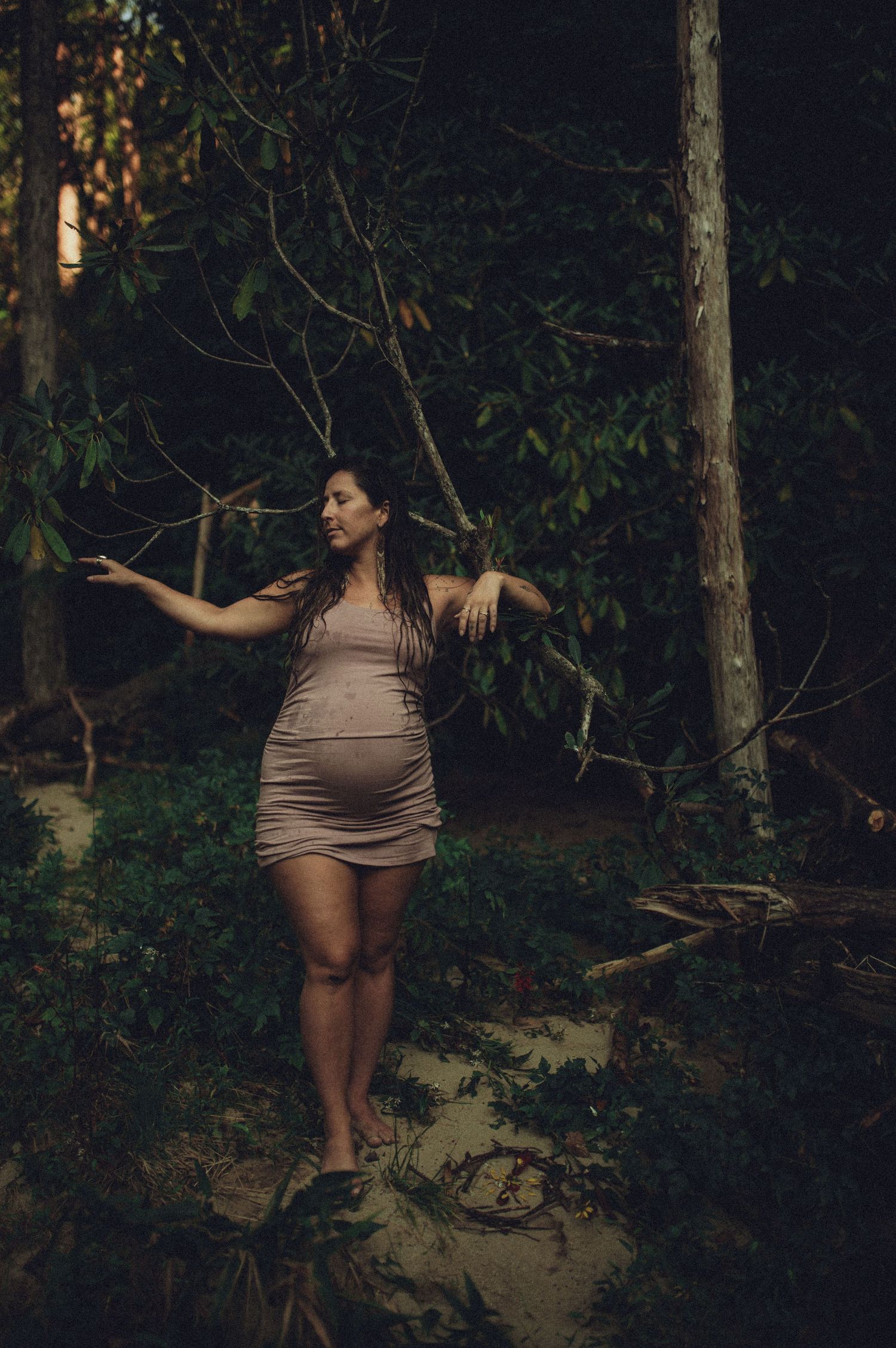 Nature-based maternity session in a forest near Spartanburg, SC.