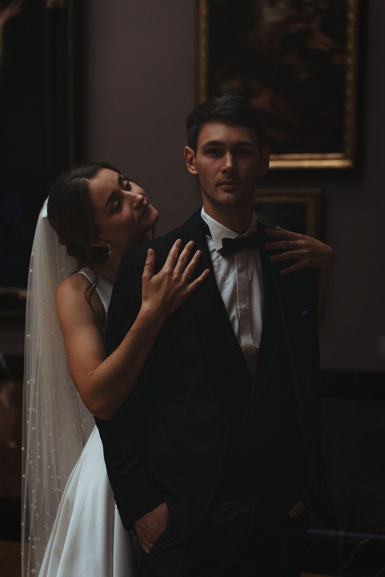 A romantic sequence of wedding photos shows a couple dancing together in an intimate embrace.