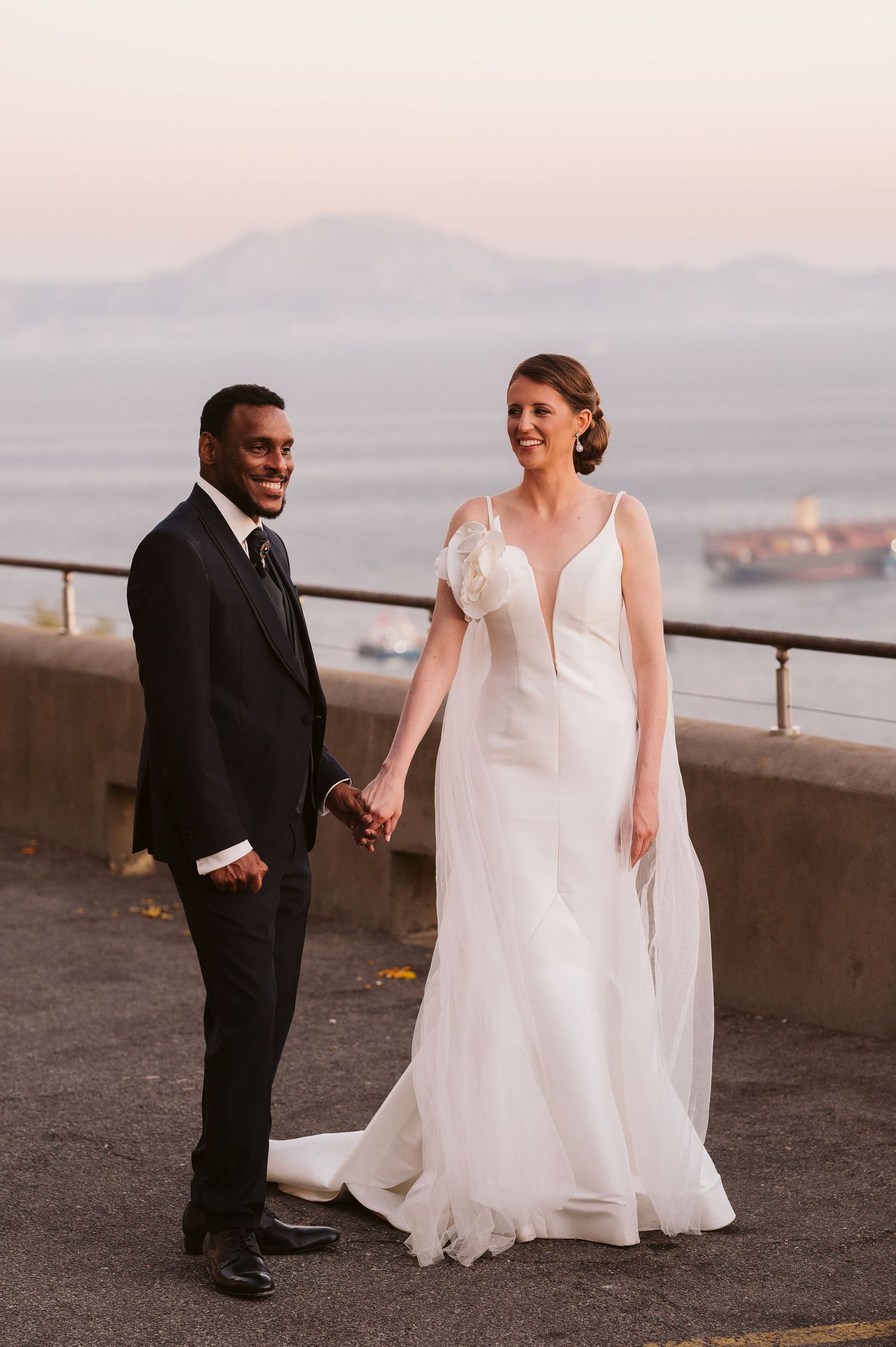 Bride and groom at sunset session at Nature Reserve in Gibraltar