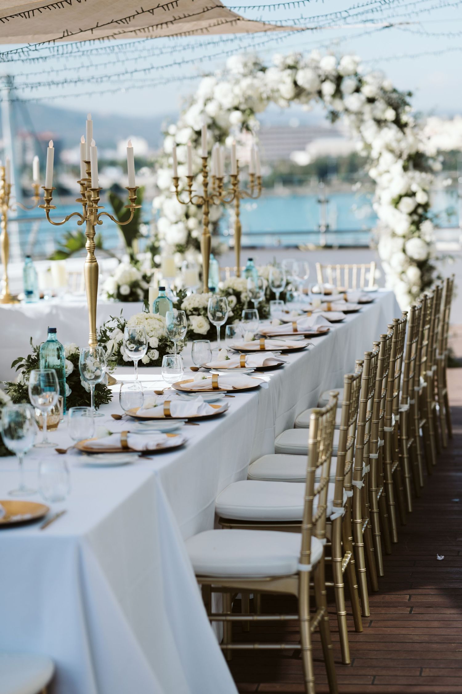 Outdoor wedding reception setup at Sunborn, one of the top Gibraltar wedding venues