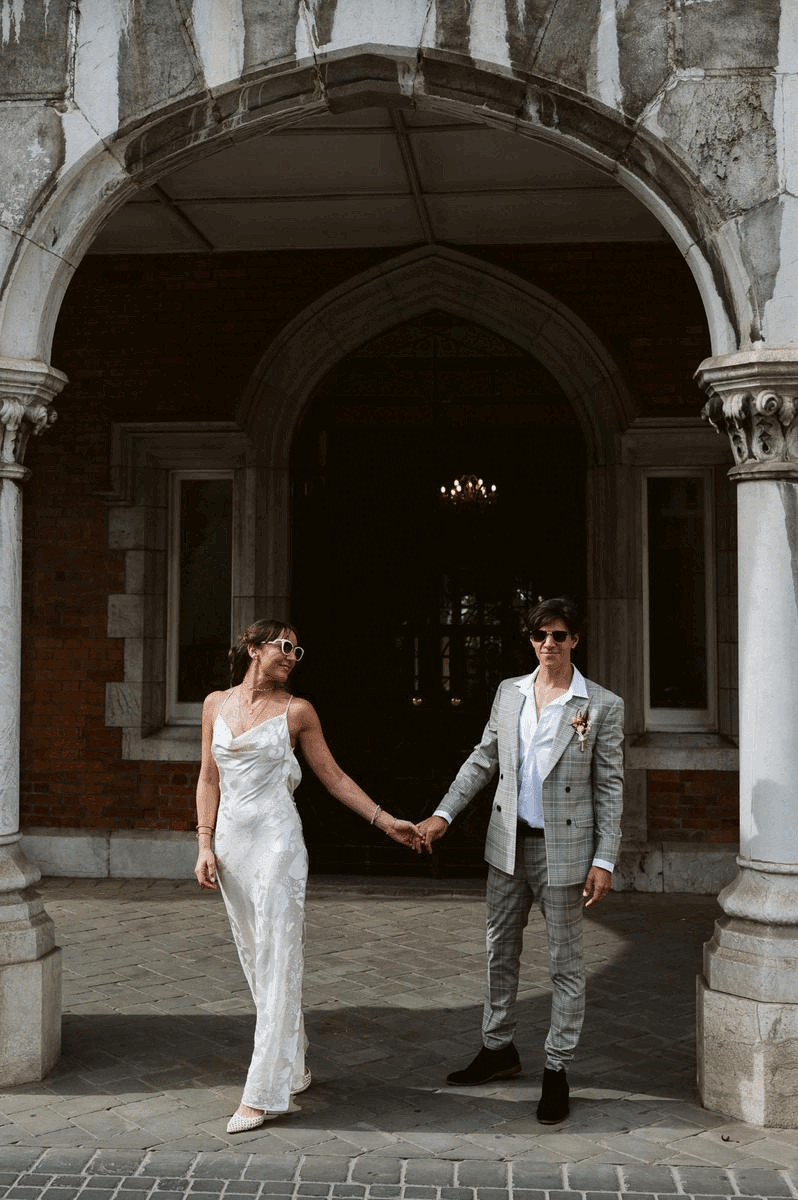 bride and groom gif pulling each other into a dip pose at the Convent in Gibraltar
