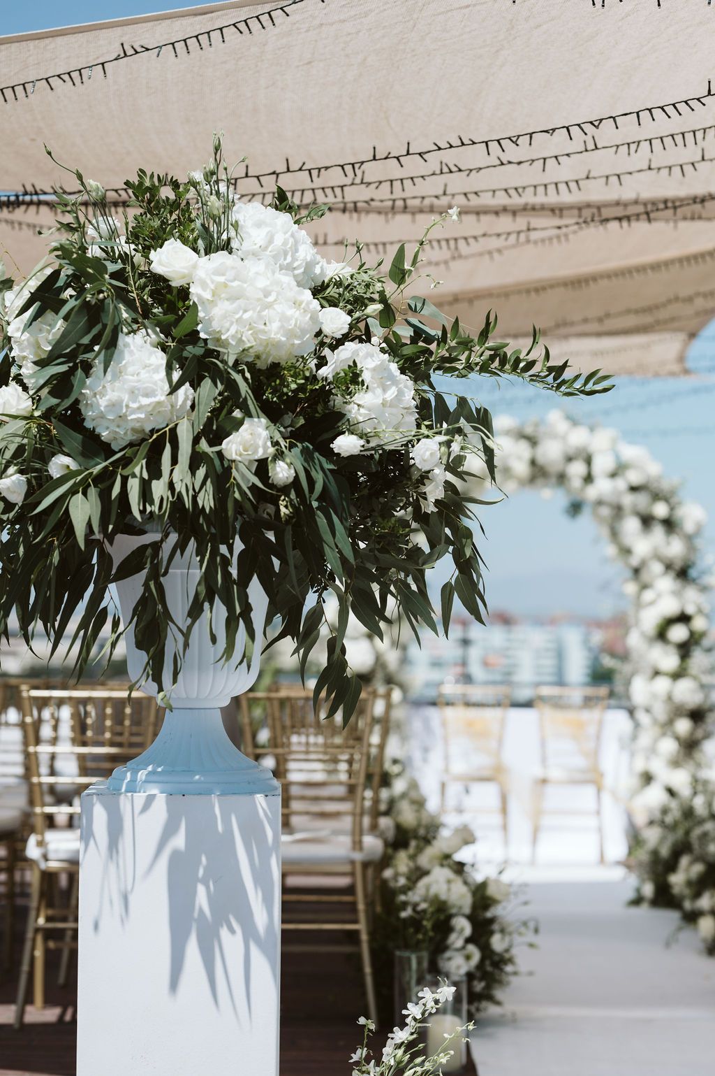 Sunset wedding at Sunborn Yacht Hotel with marina views