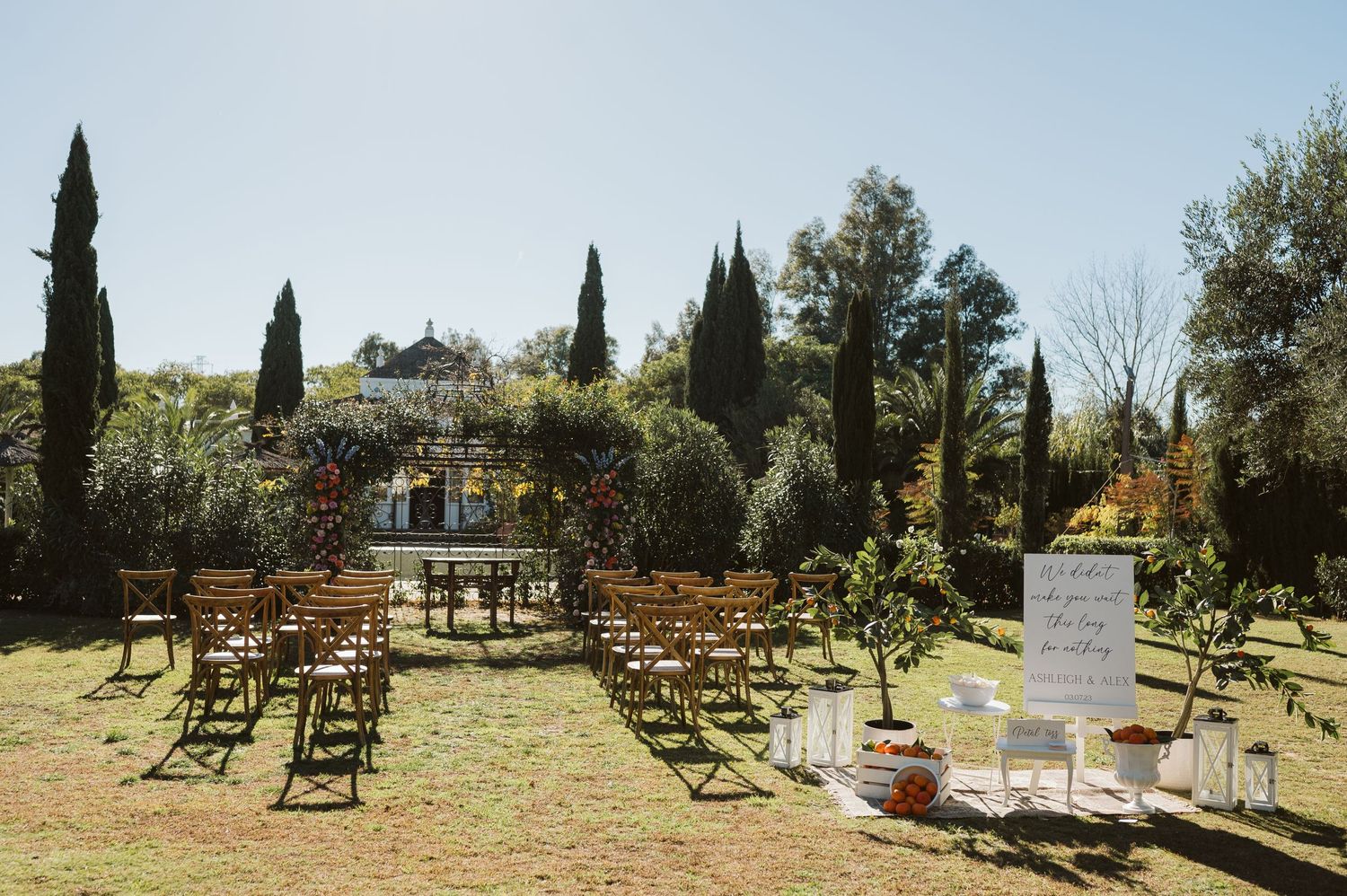View over the altar and swimming pool at the background