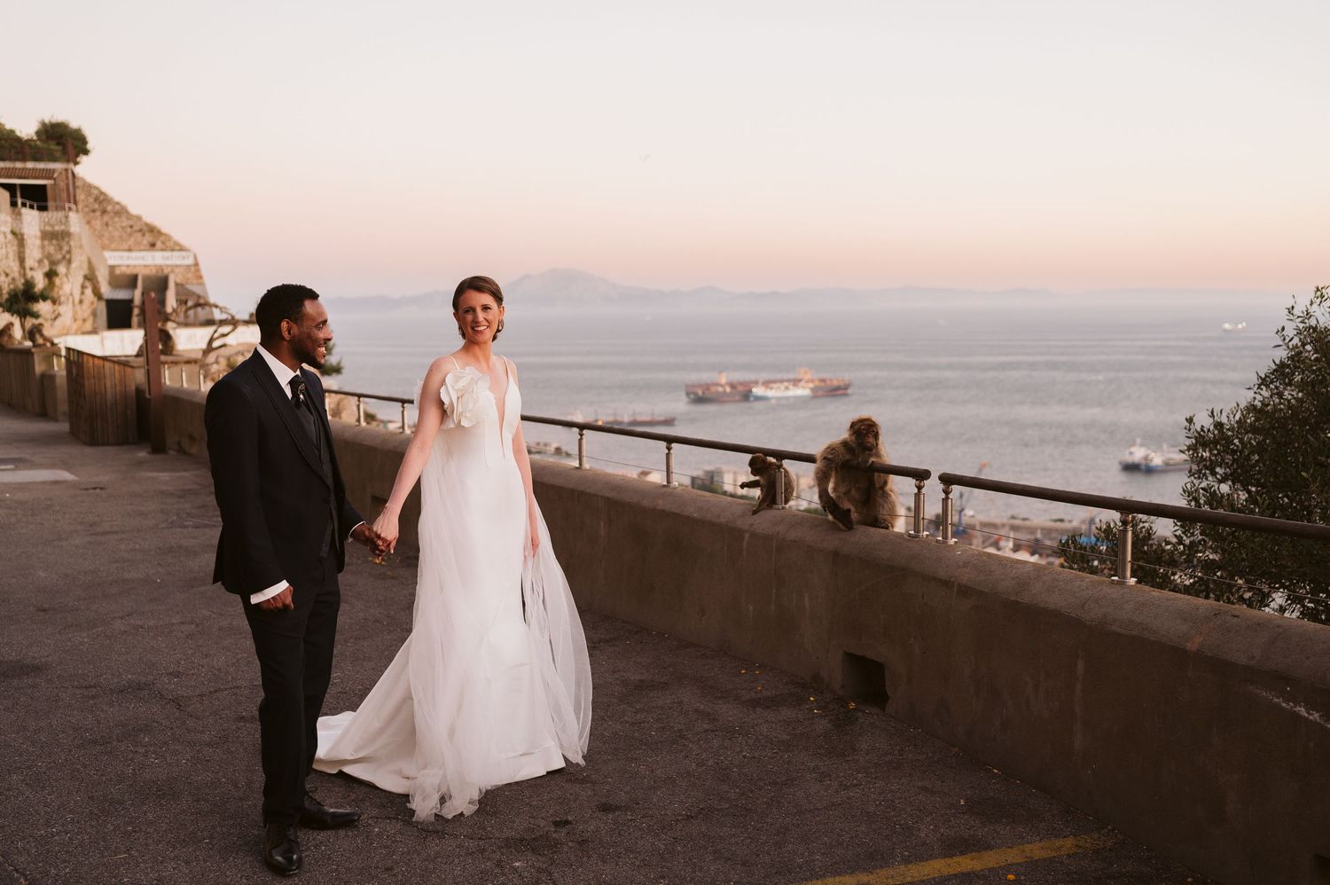 bride and groom enjoying the sunset shoot in Gibraltar