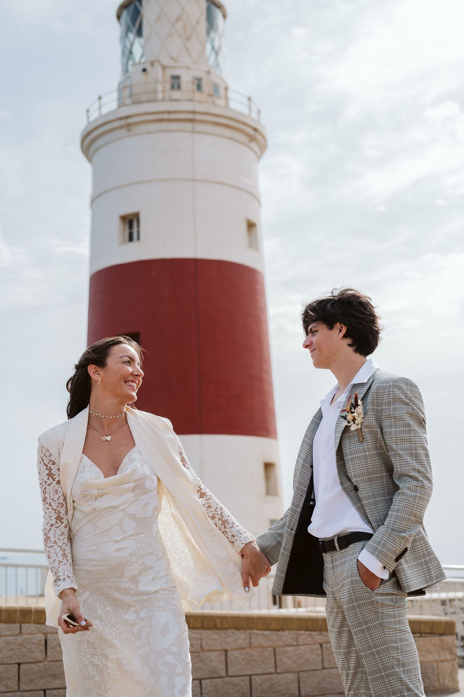 bride and groom at Lighthouse portrait