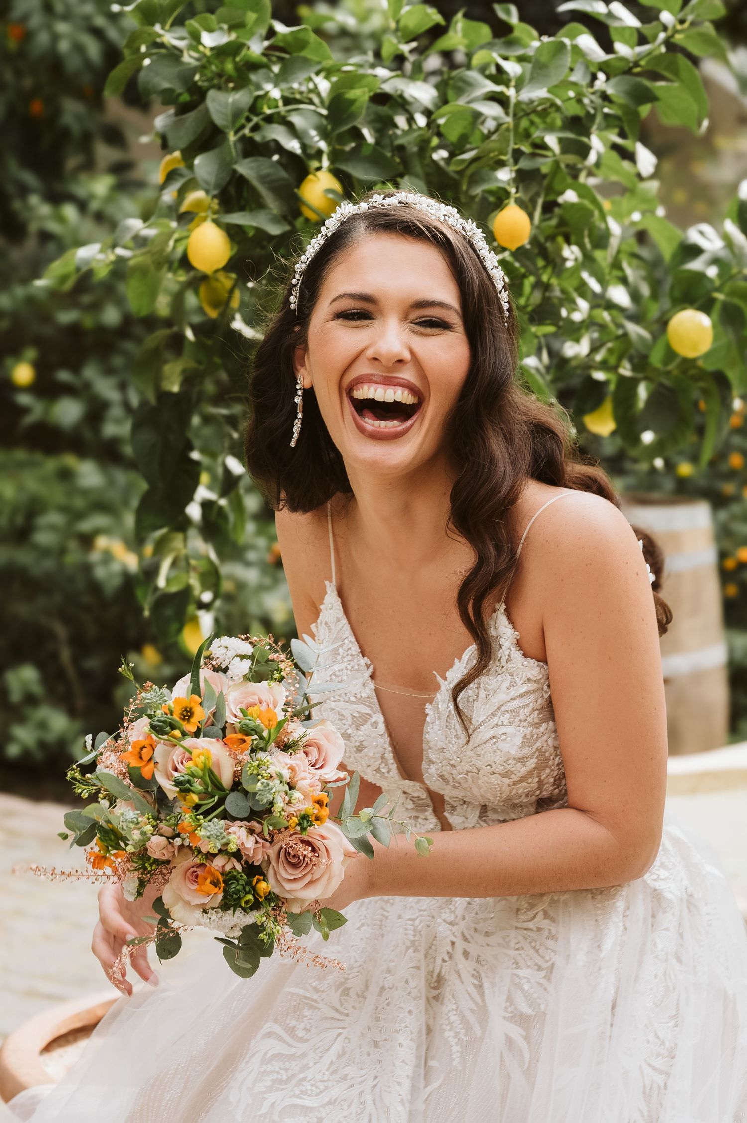 Bride laughing for a portrait
