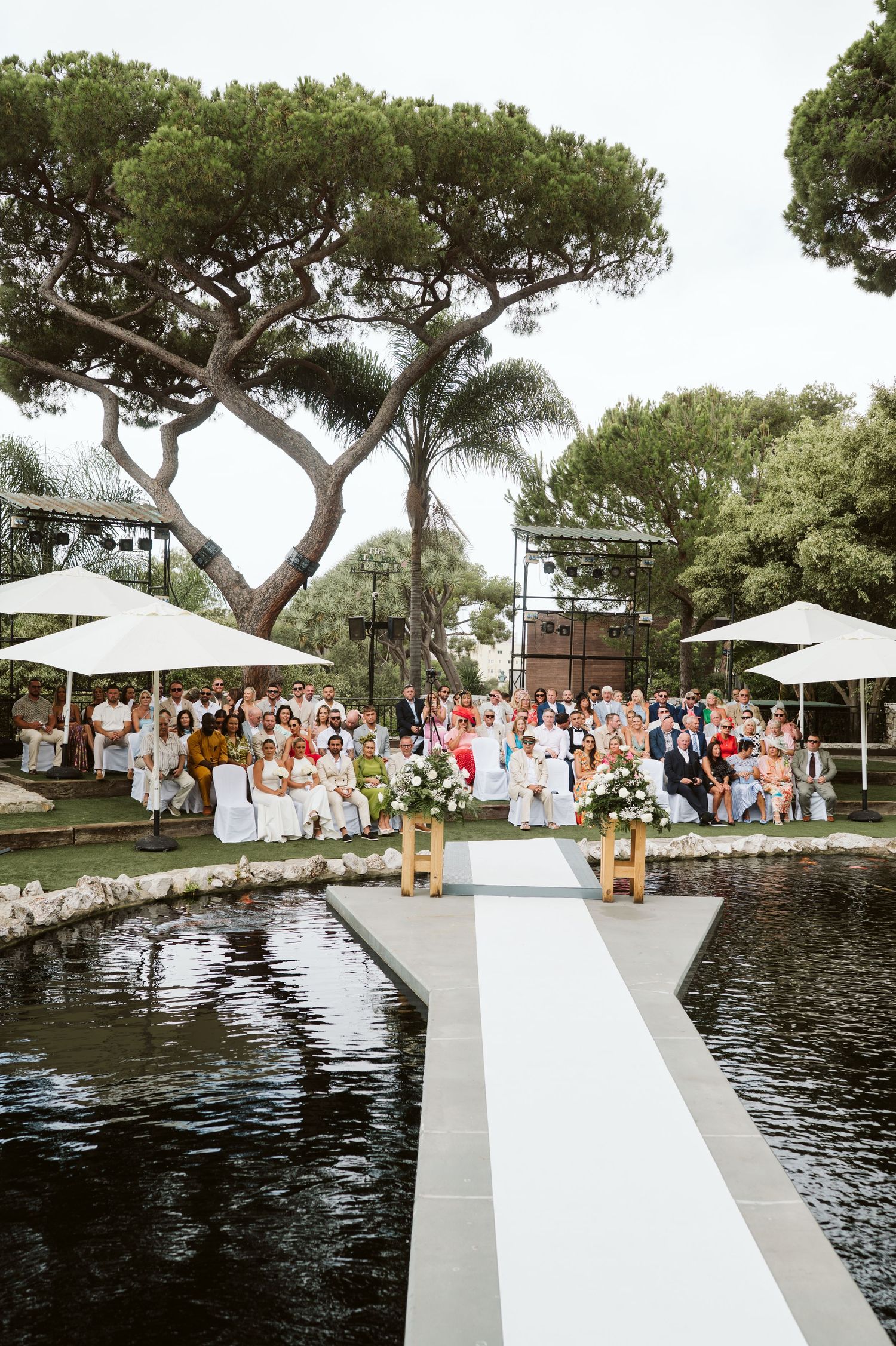 Open-air wedding venue in Gibraltar with elevated guest seating