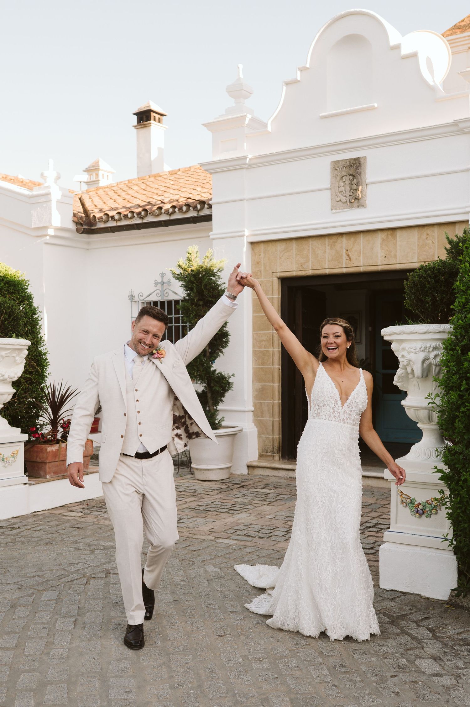 Bride and groom celebrating their marriage at Finca Monasterio