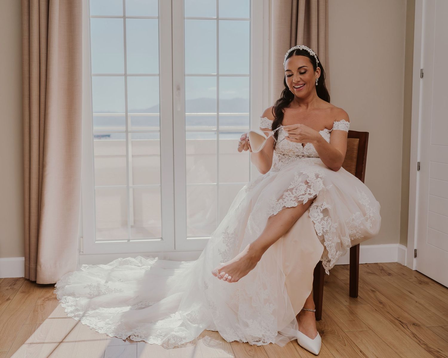 Bride getting ready at the Rock Hotel with amazing views