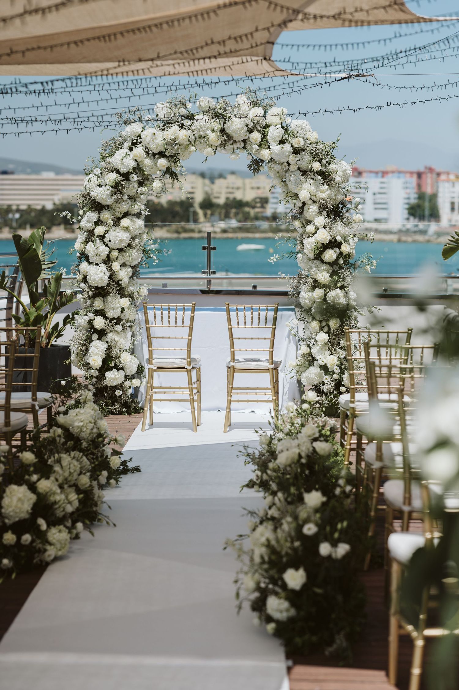 Outdoor wedding reception setup at Sunborn, one of the top Gibraltar wedding venues