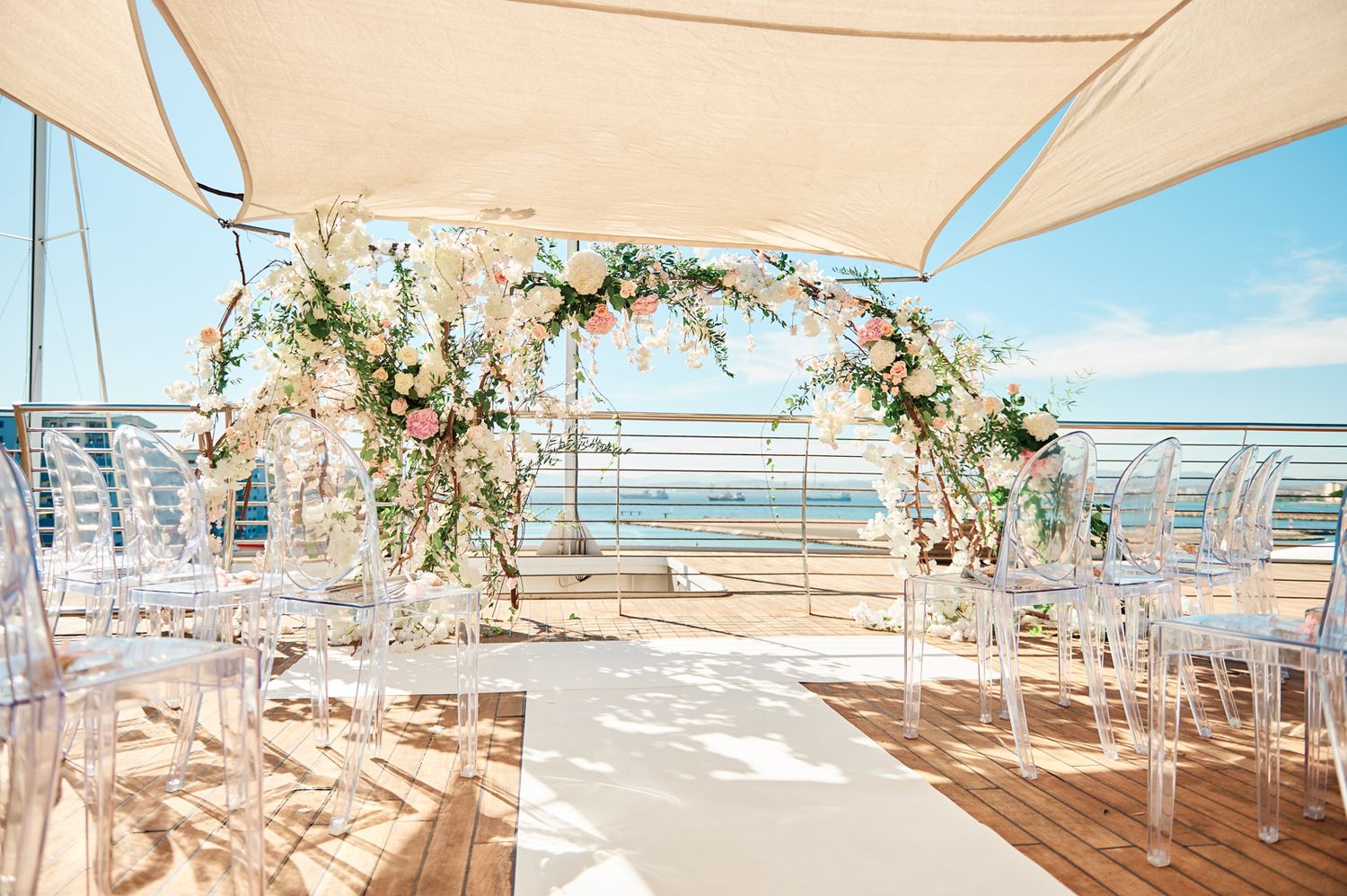 Flowers on sunburn Hotel overlooking Spain