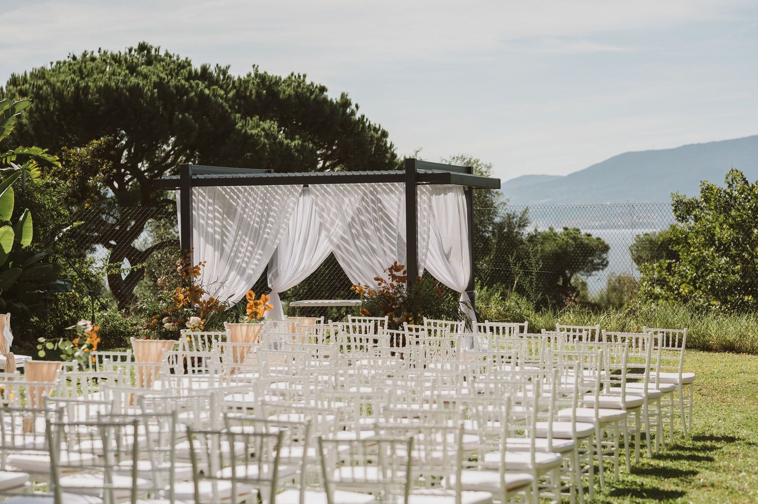 Poolside ceremony setup at Rock Hotel, one of the classic Gibraltar wedding venues