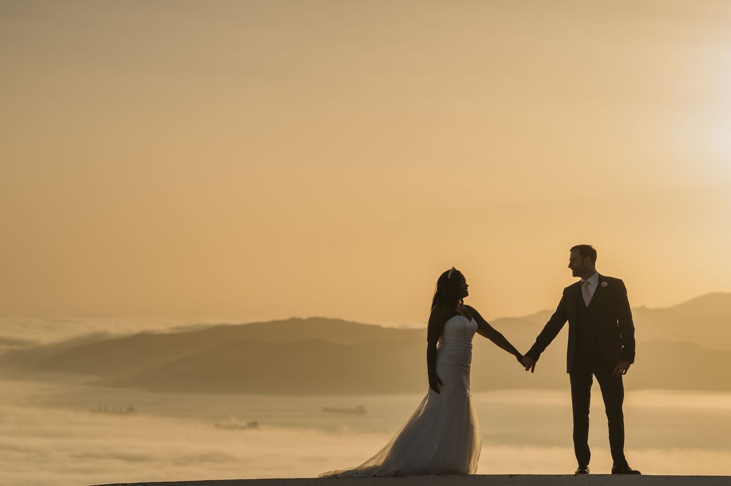 Bride and groom silouette