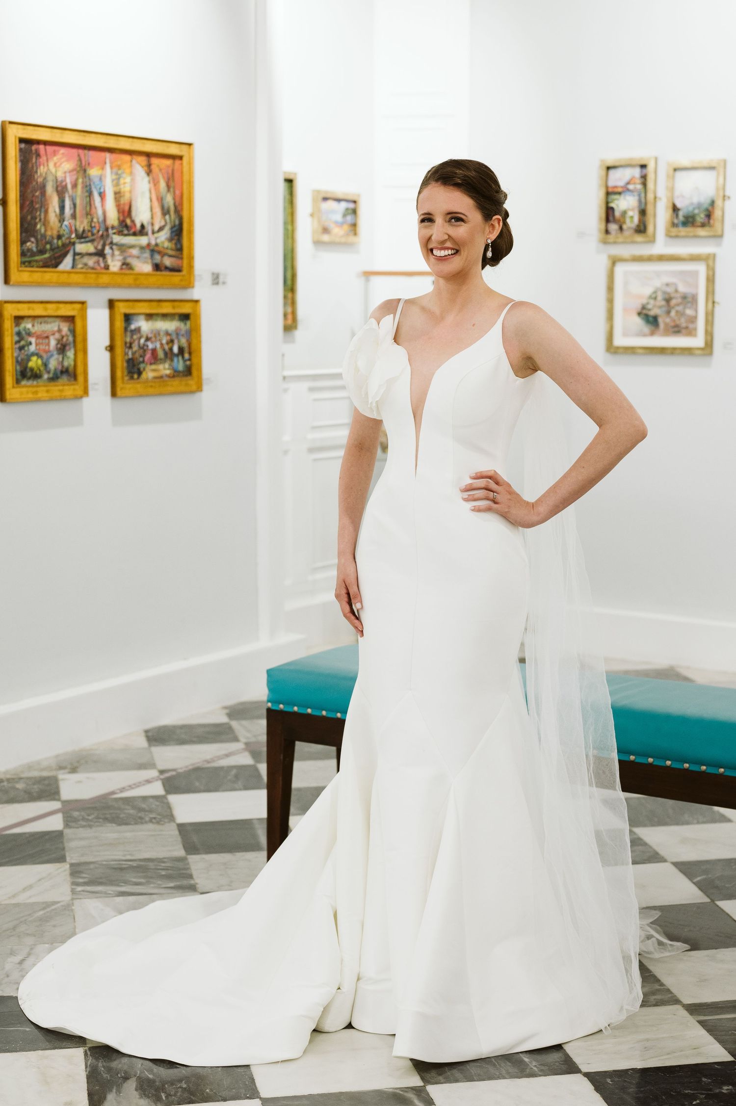 Bride posing for a photo at City Hall Gibraltar