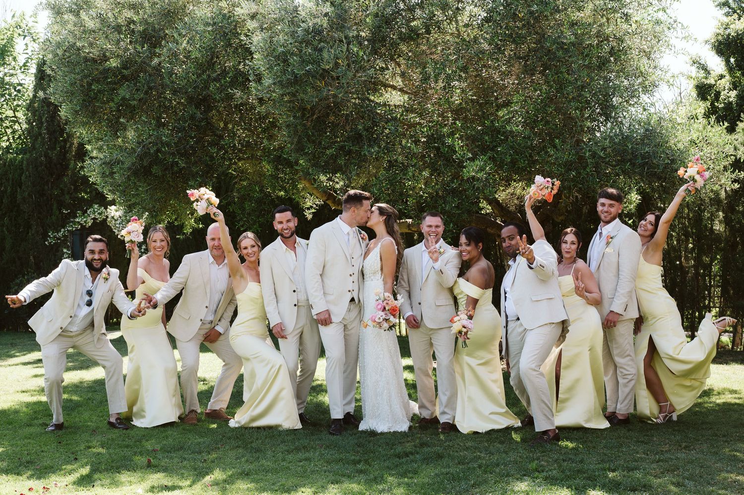 Group shot of a wedding party in Finca Monasterio