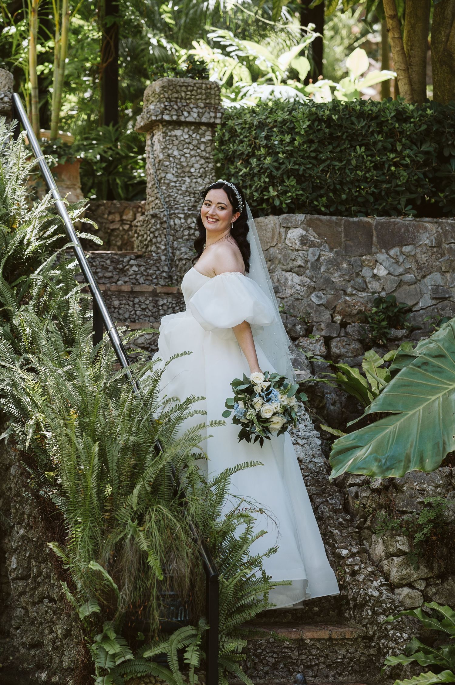 Bride poising for a photo at the Dell in Alameda Gardens in Gibraltar