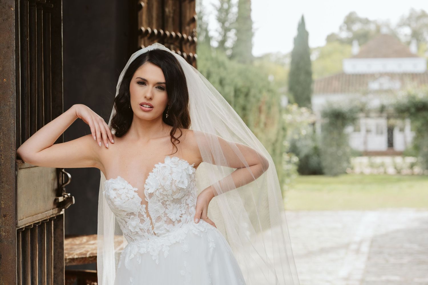 Bride posing for a portrait at Finca Monasterio