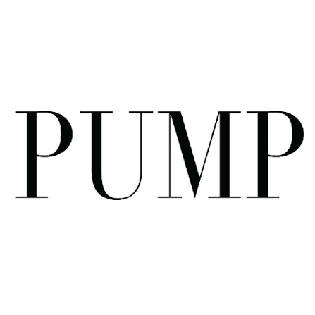 The word PUMP displayed in bold serif typography in black on a white background.