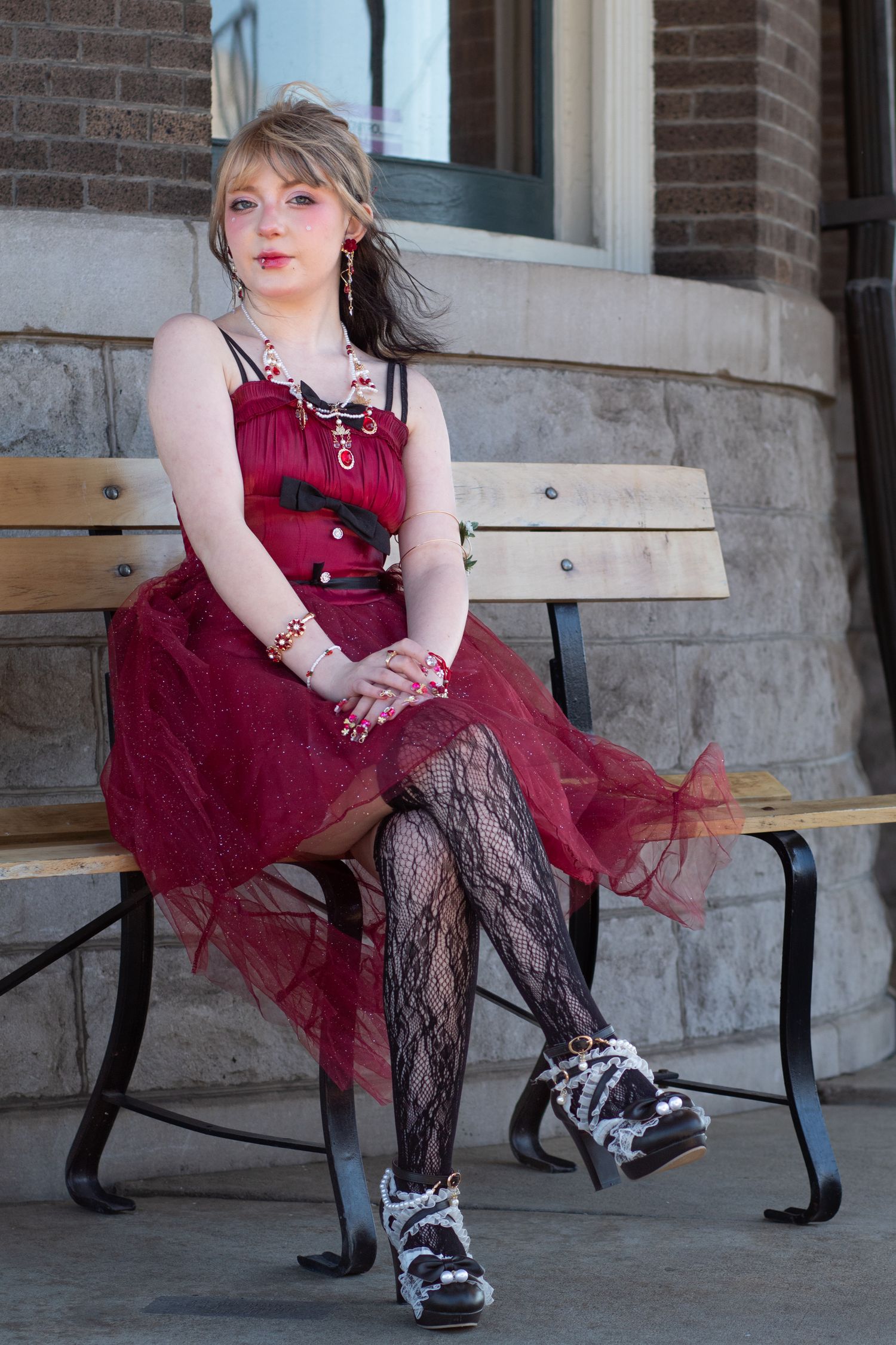 Prom photoshoot on a bench