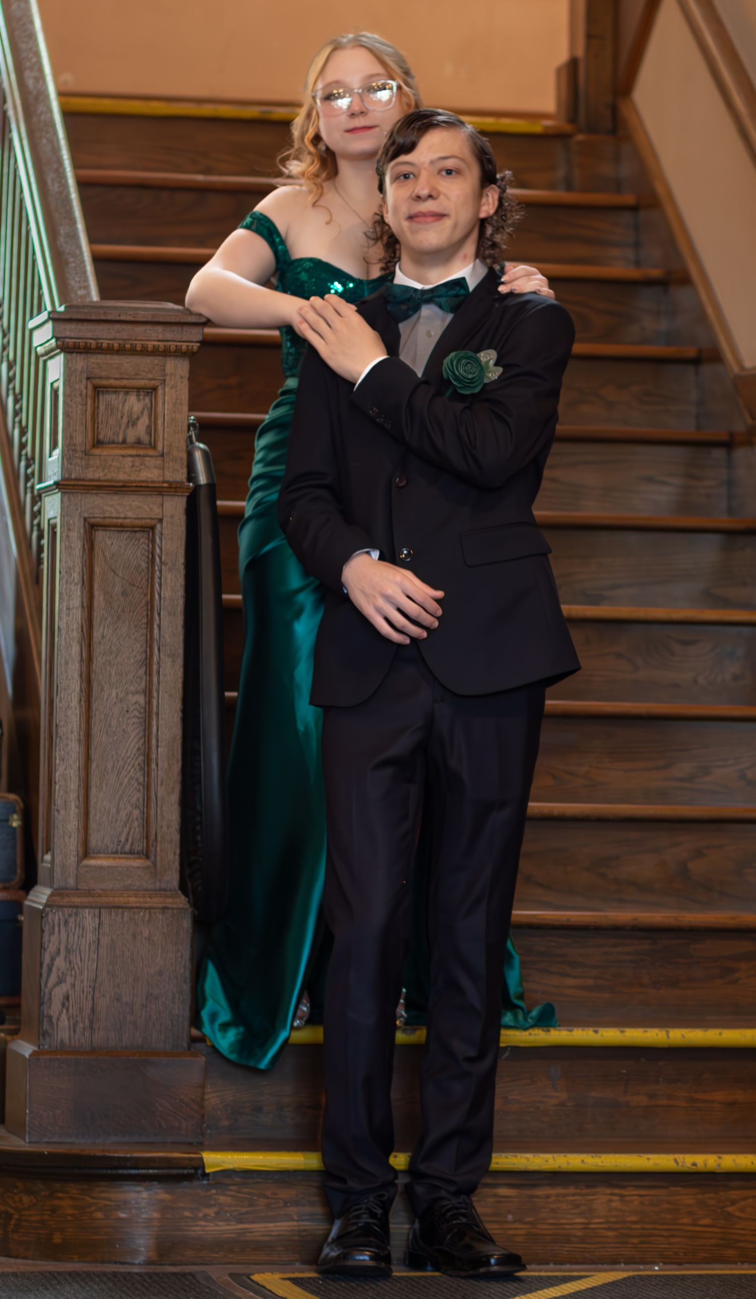 Prom couple on a stair case- Durand Union Train Station