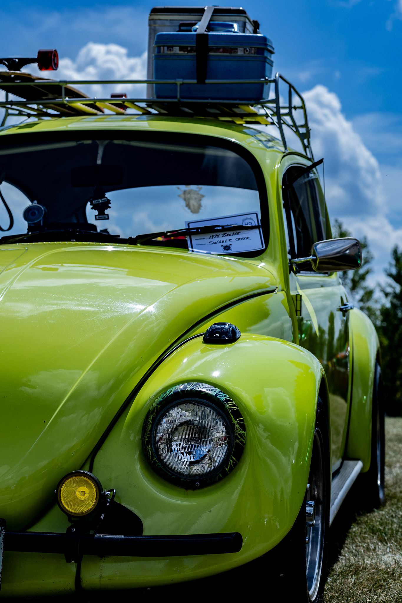 Vintage Volkswagen Beetle and beautiful blue skies.