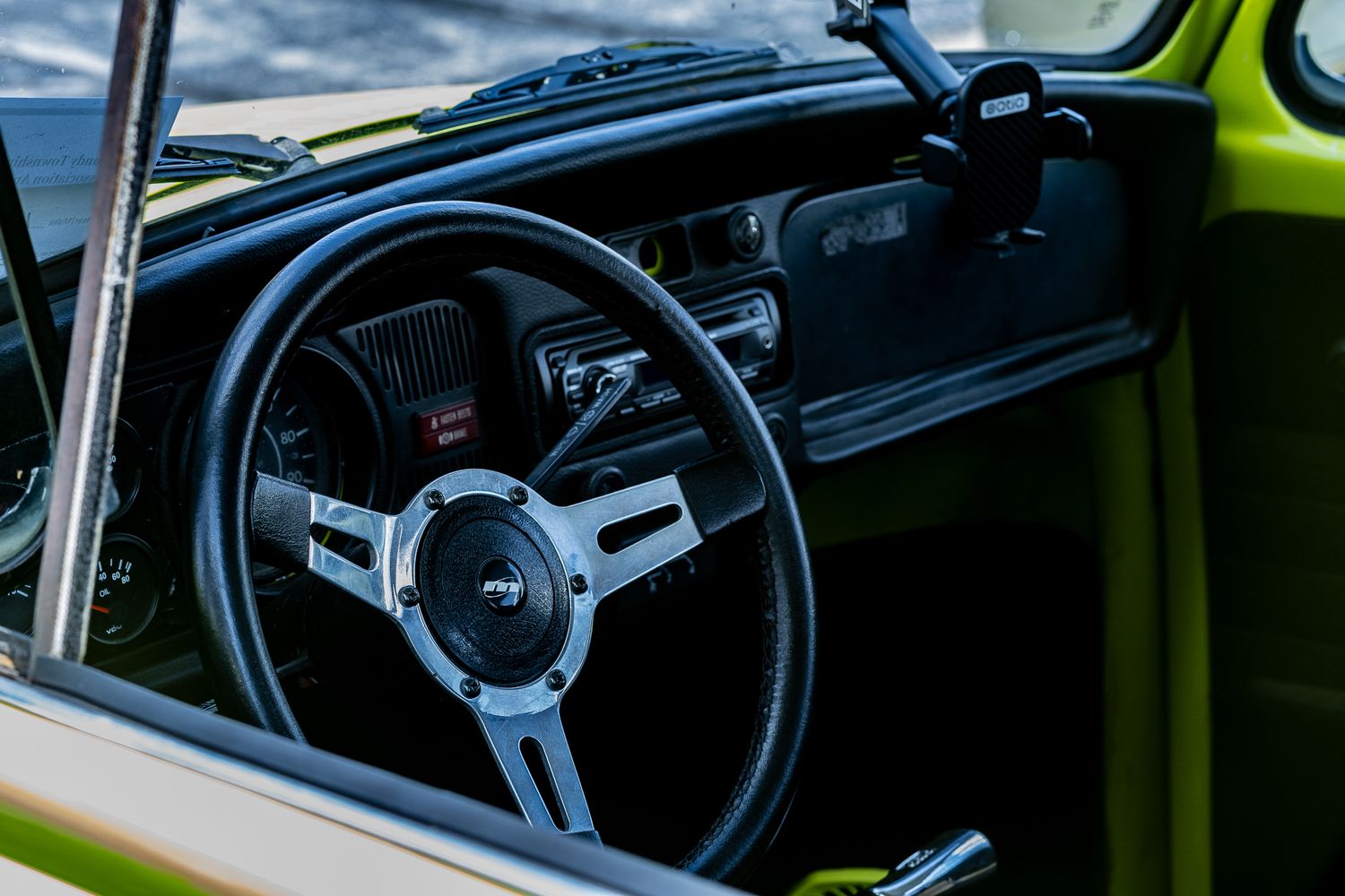 Super clean interior of a Vintage Volkswagen Beetle