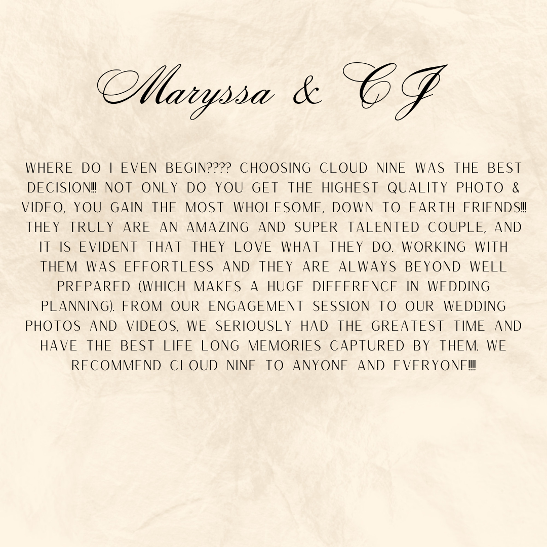 A beautifully written testimonial note about wedding photography services on vintage paper texture with elegant script font.